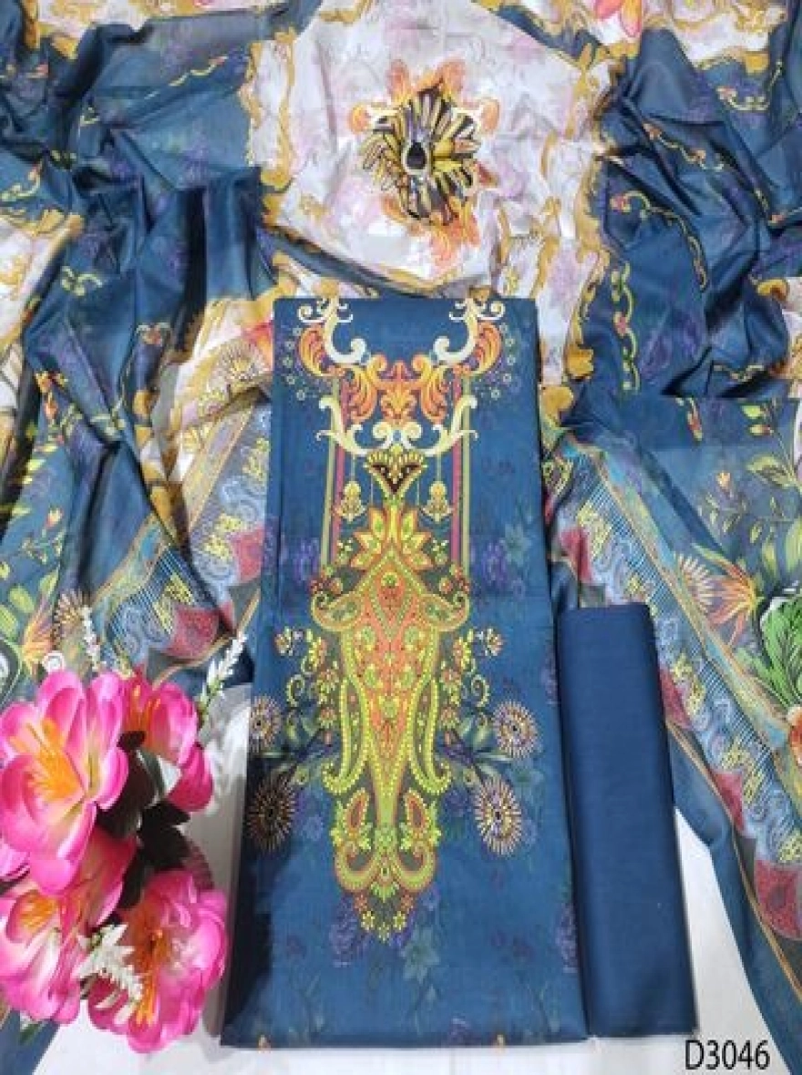 Premium Quality Digital Print  Unstitch 3 Pieces-D3046