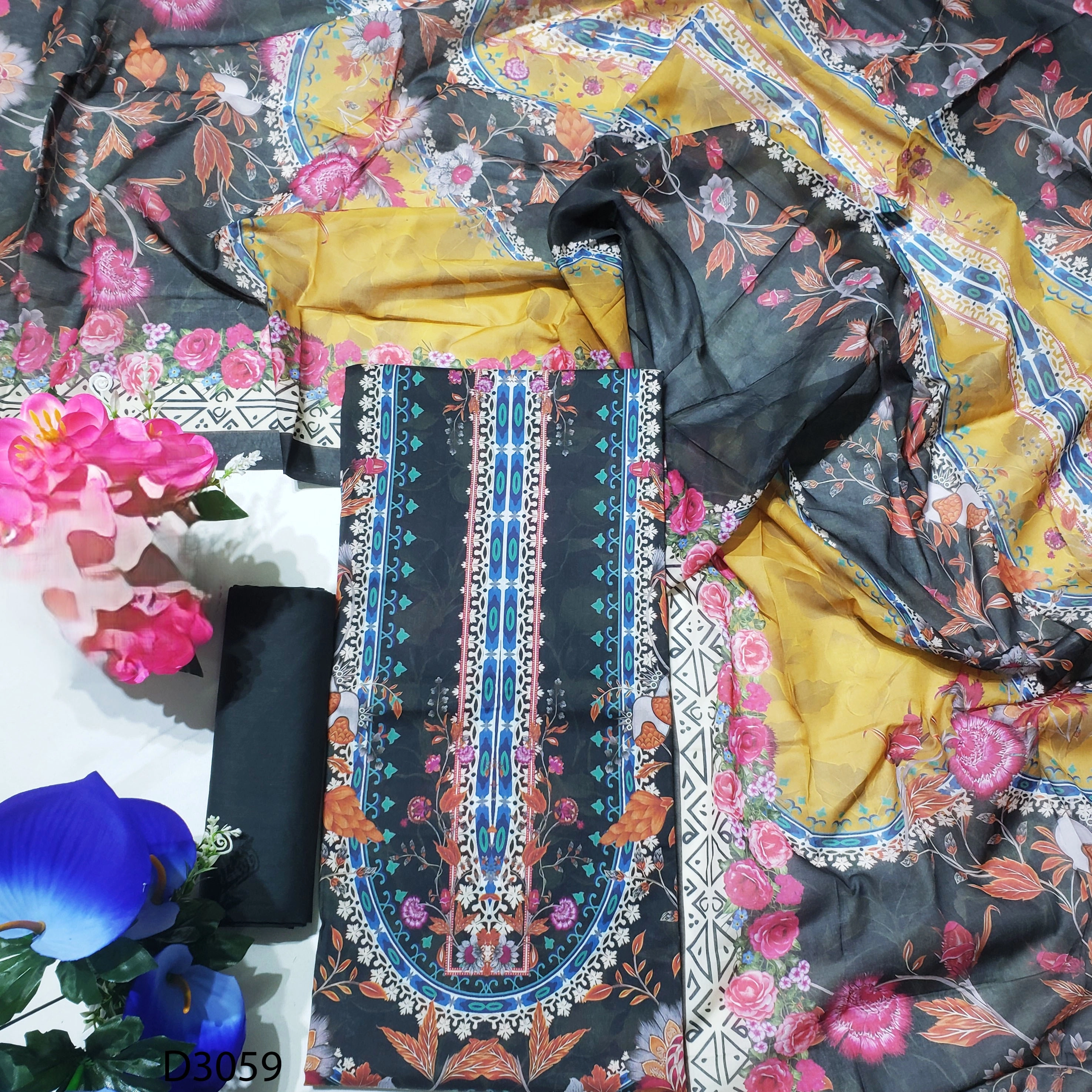 Premium Quality Digital Print  Unstitch 3 Pieces-D3059