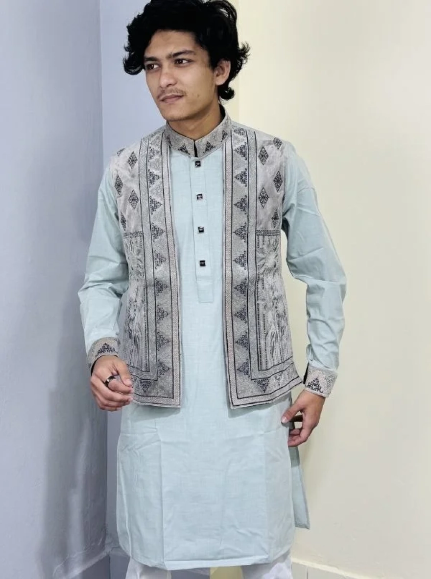 Heritage Elegance Cotton Panjabi – Slate Grey Edition