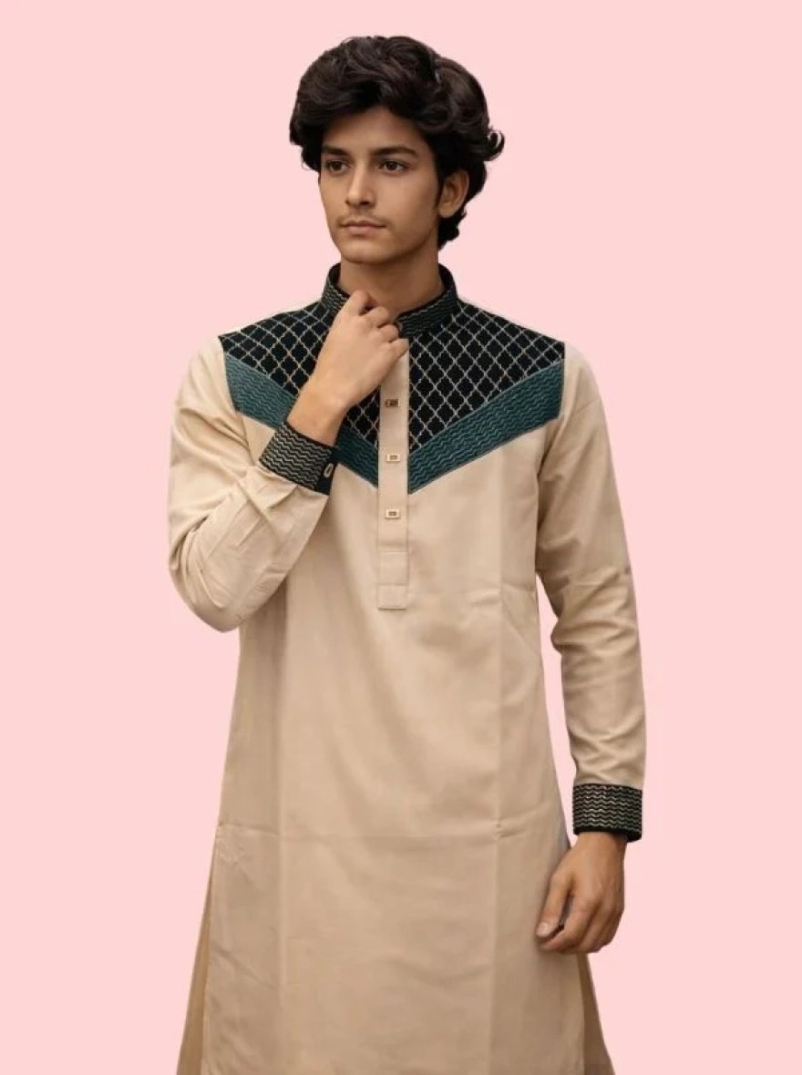 Imperial Olive Premium Cotton Embroidery Panjabi