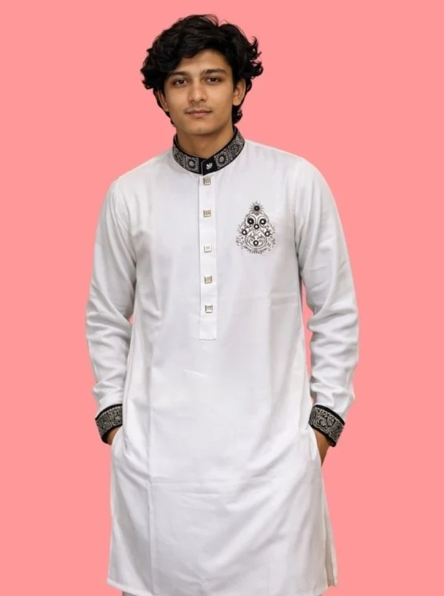 Midnight Charcoal Premium Cotton Embroidery Panjabi