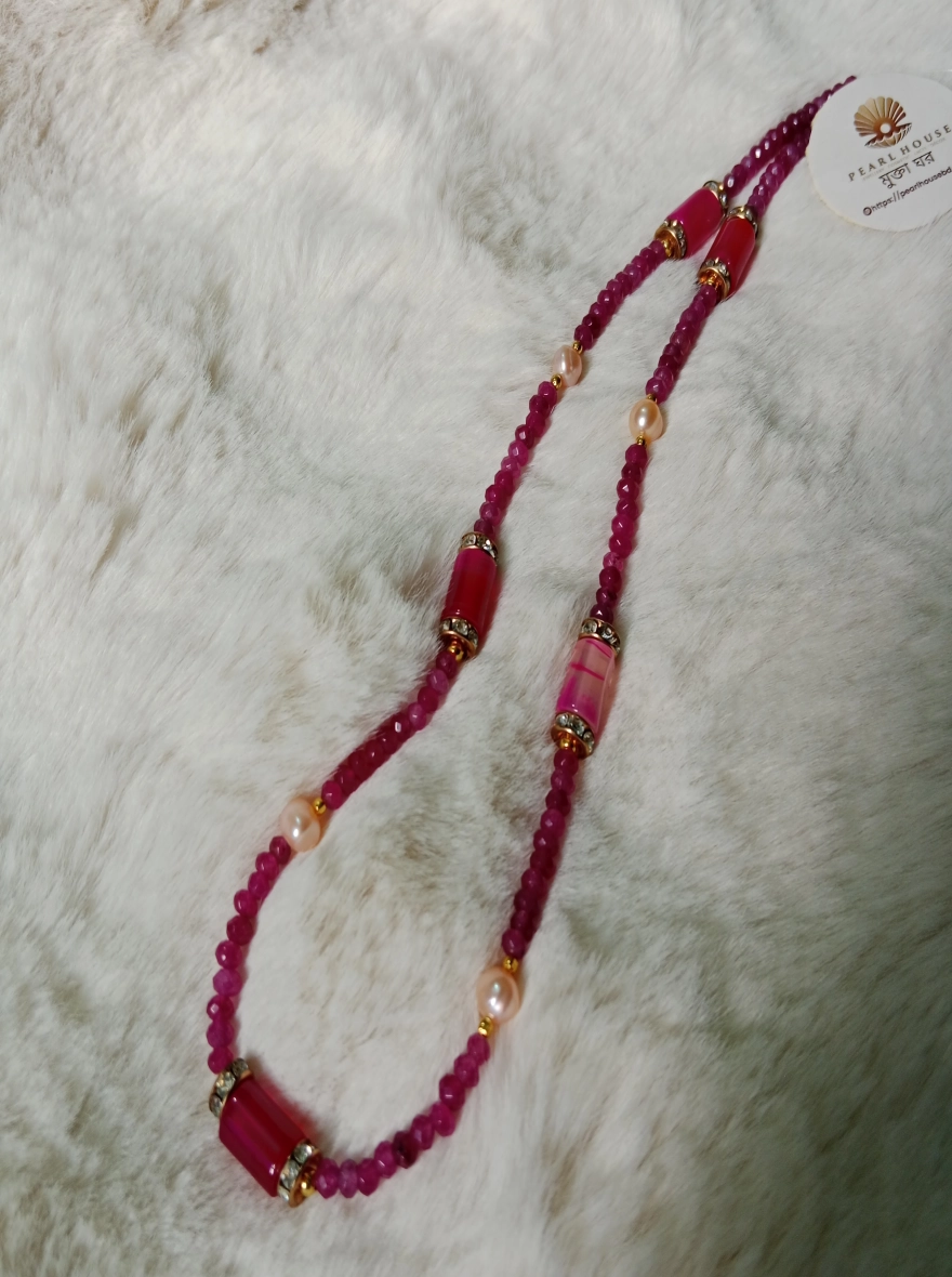 Original Pearl & Original Garnet Combination One Layer Necklace 
