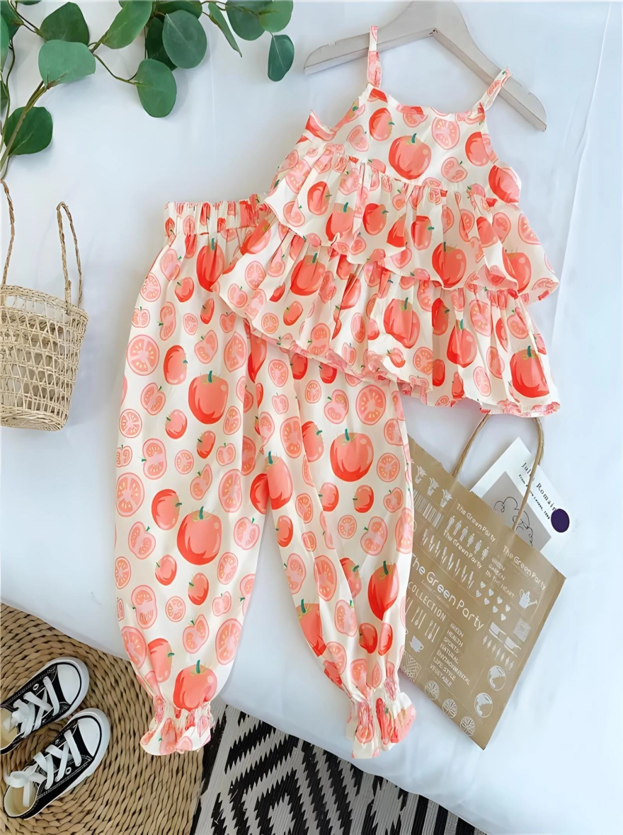 Garden Fresh Tiered Tomato Print Top & Pant Set