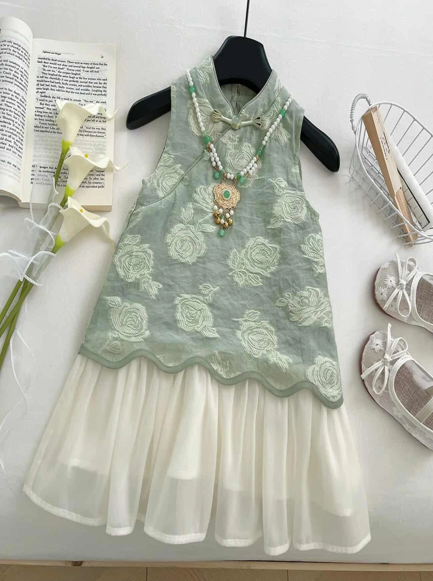 Imported Chinese Style Lace Fabric Floral & Ruffled Skirt