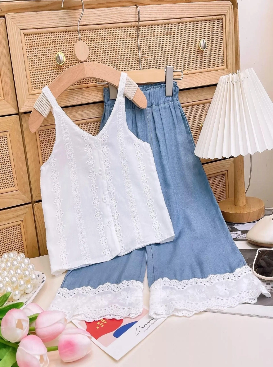 Imported Casual White Tops & Denim Pant Set (China)