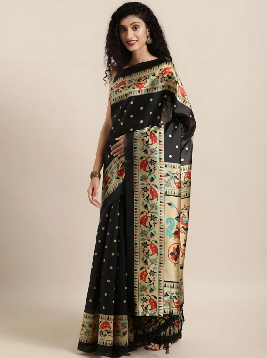 Gondola-Soft Silk Screen Printed Premium Katan Sharee with Blouse