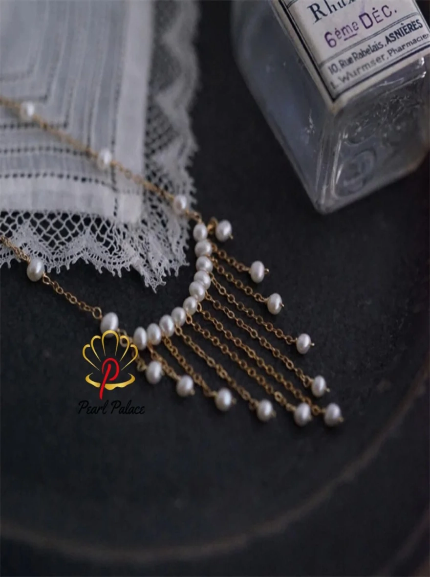 925 Silver Tassel Necklaces Handmade Gold Filled Jewelry Natural Pearl Pendants.