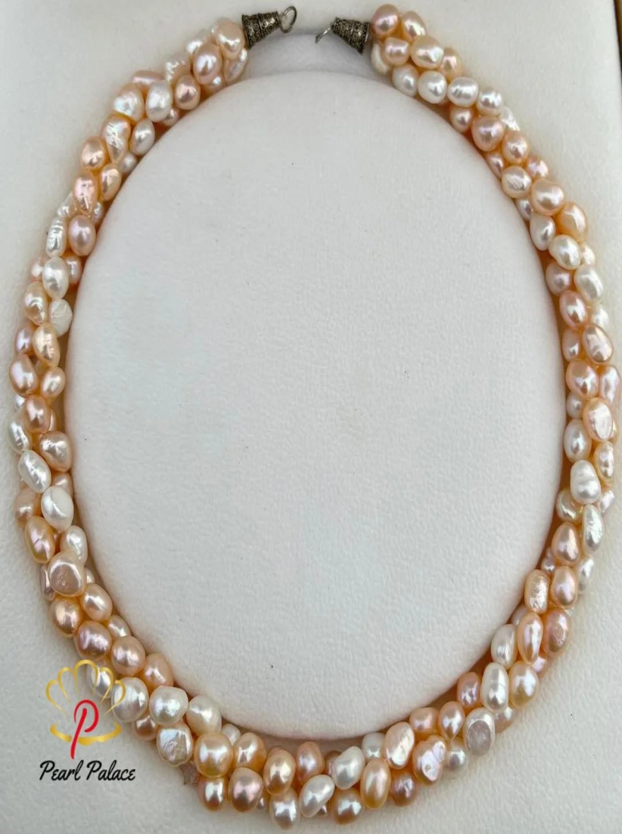 "Dawn Blush" 3 Layer Pearl Twist Necklace.