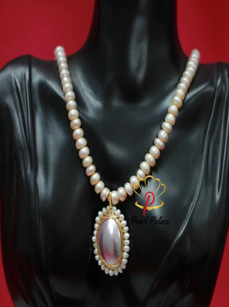 Regal Elegance Button Pearl Necklace.