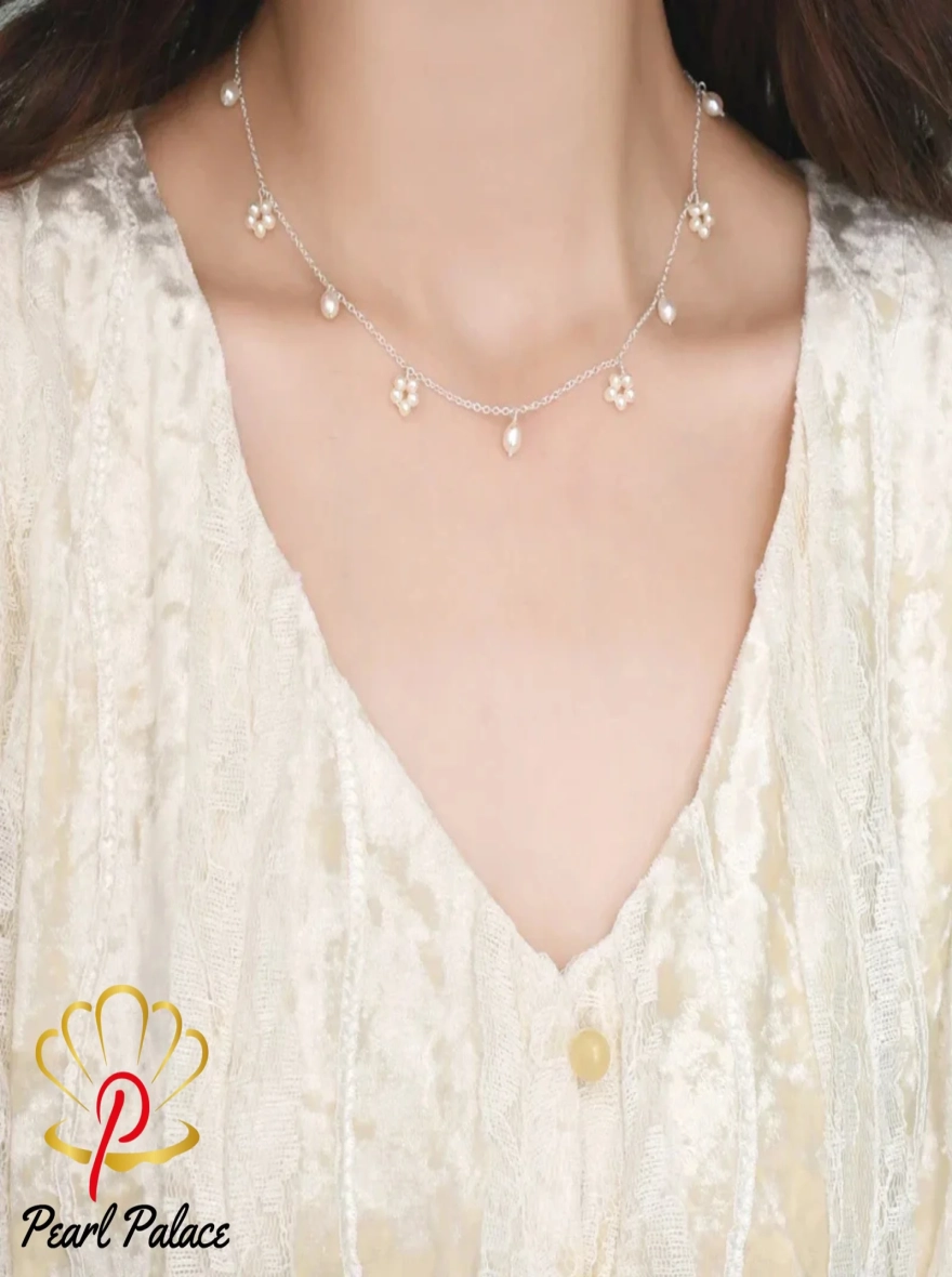 Natural Freshwater Pearl Necklace for Women Real 925 Sterling Silver Handmade Jewelry Wedding