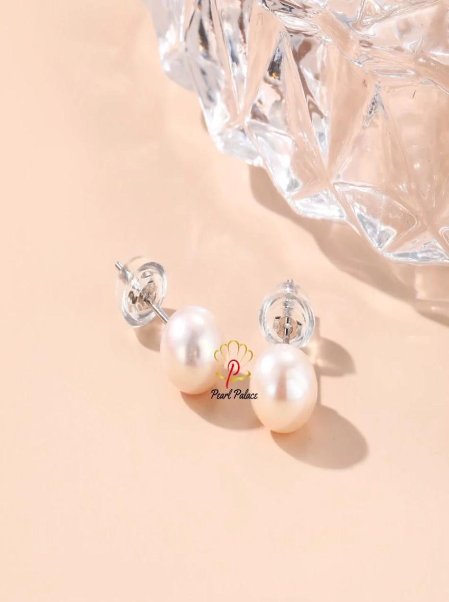 Natural Freshwater Pearl 6-7mm Near Round Stud Earring 925 Sterling Sliver Earrings for Women Hot Gift Classic Jewelry