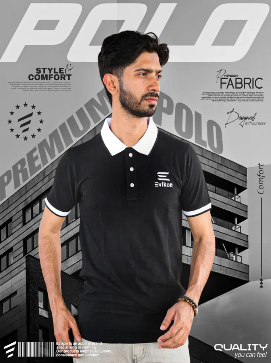 Black Mixed Cotton Polo Shirt