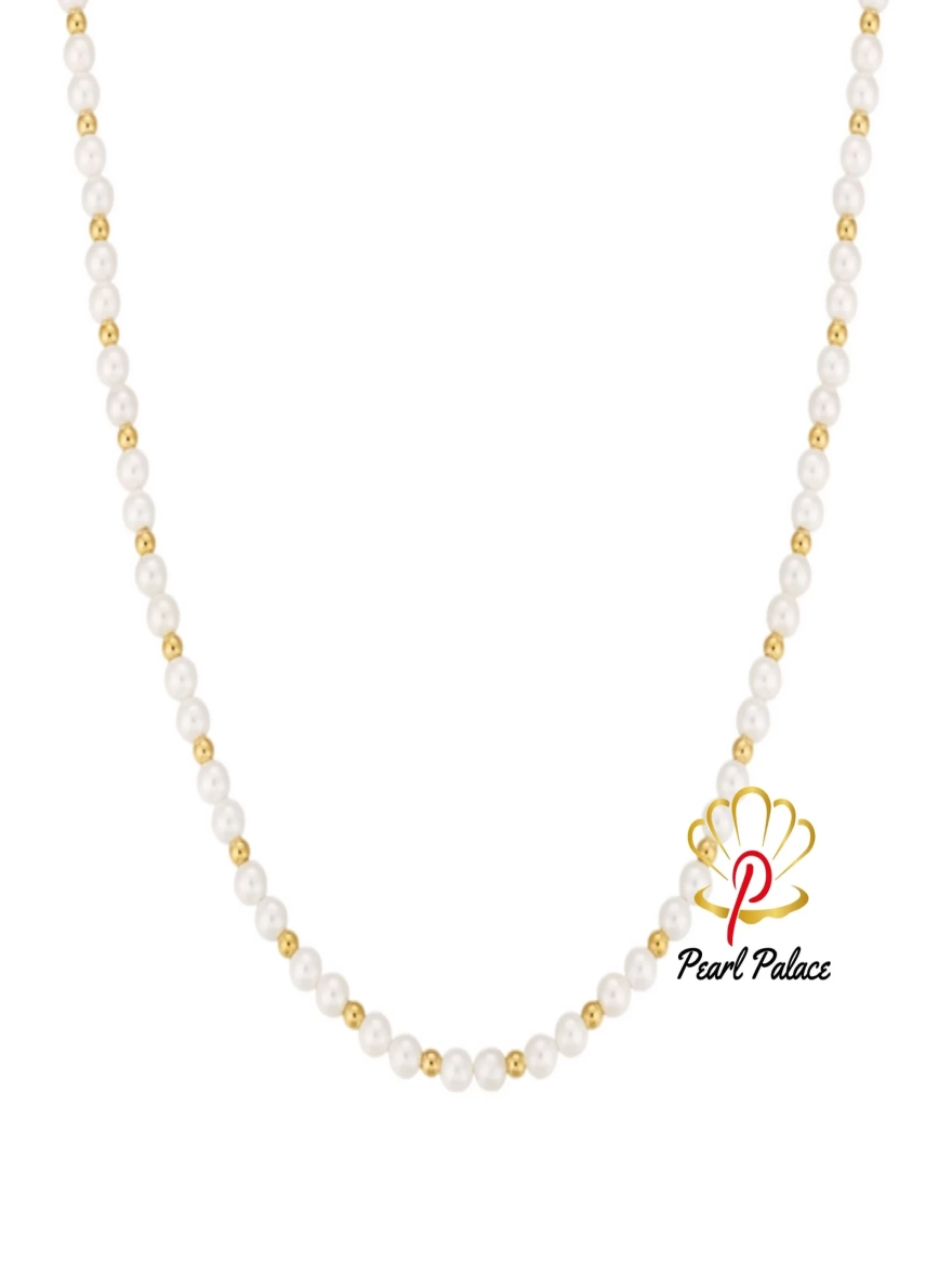 Men White Pearl Necklace with gold plated 925