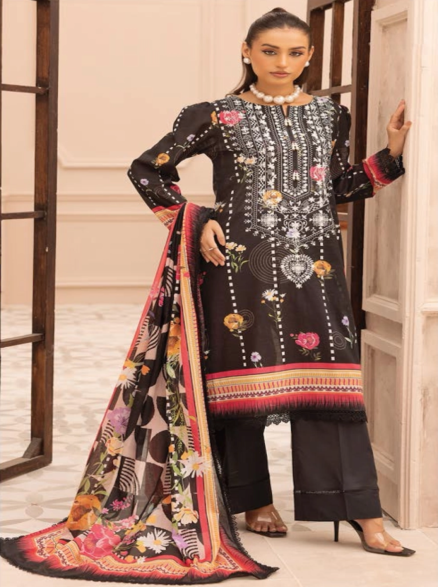 Midnight Noir Embroidered 3-Piece Lawn Suit