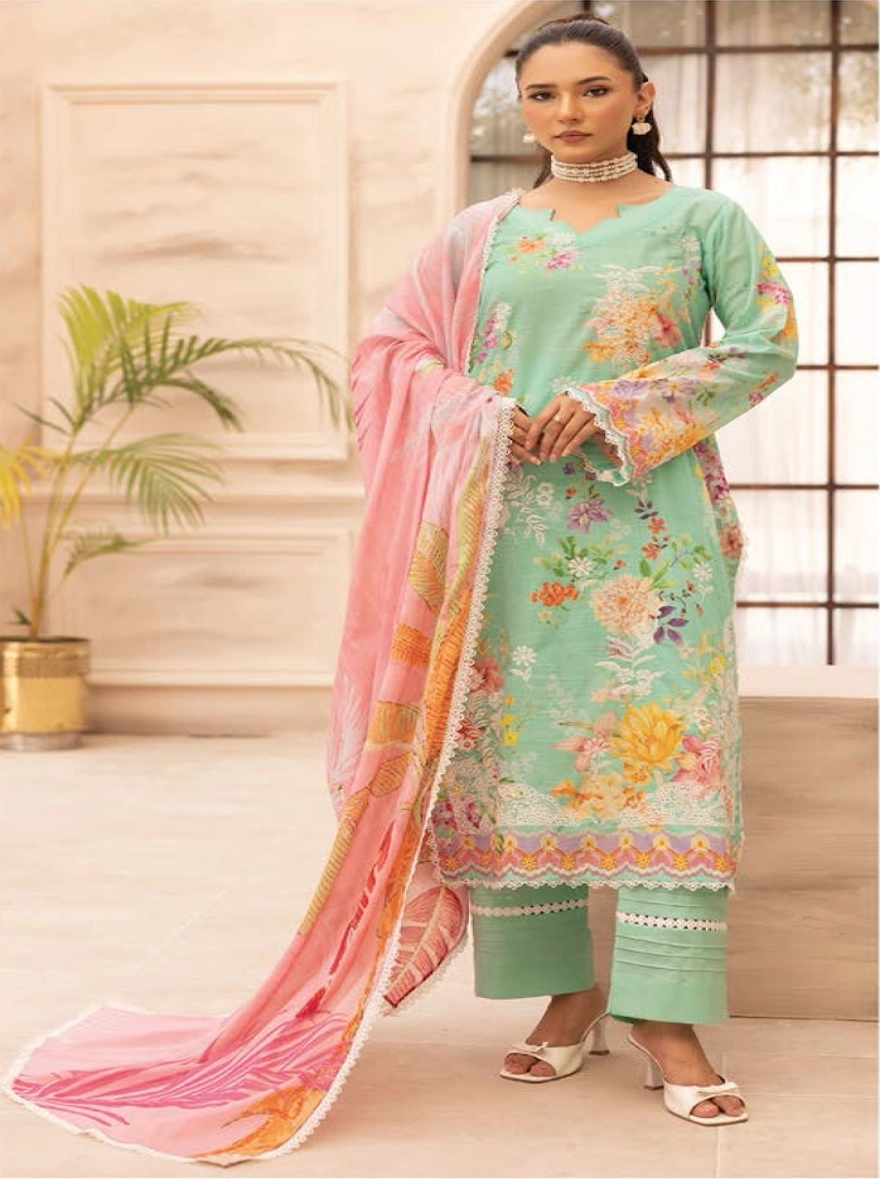 Mint Gardenia Embroidered 3-Piece Lawn Suit