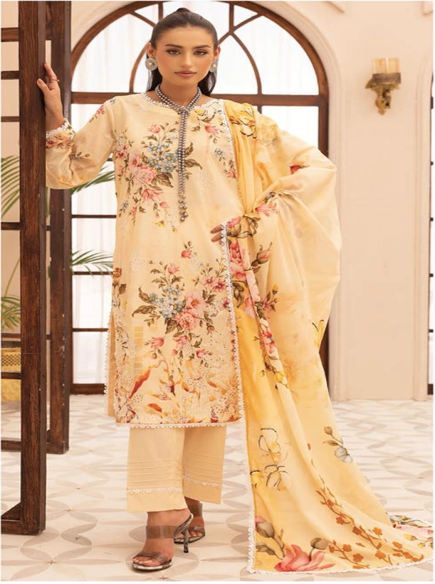 Sunlit Blossom Embroidered 3-Piece Lawn Suit