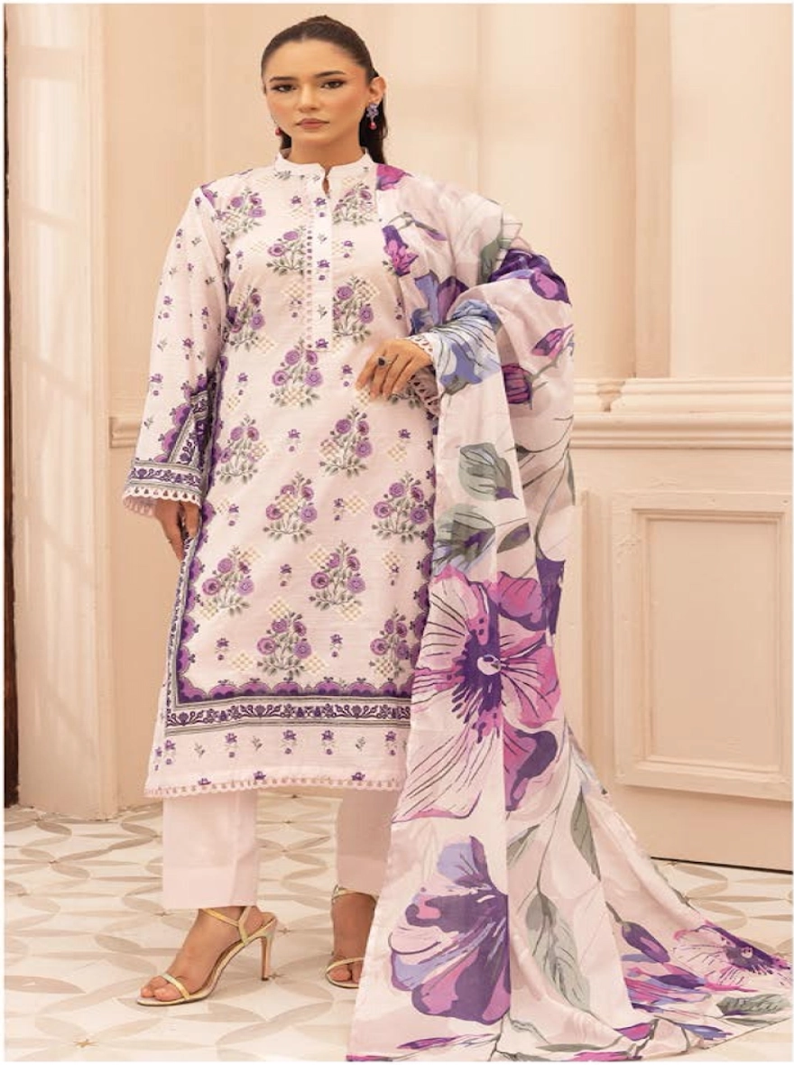 Lavender Grace Embroidered 3-Piece Lawn Suit