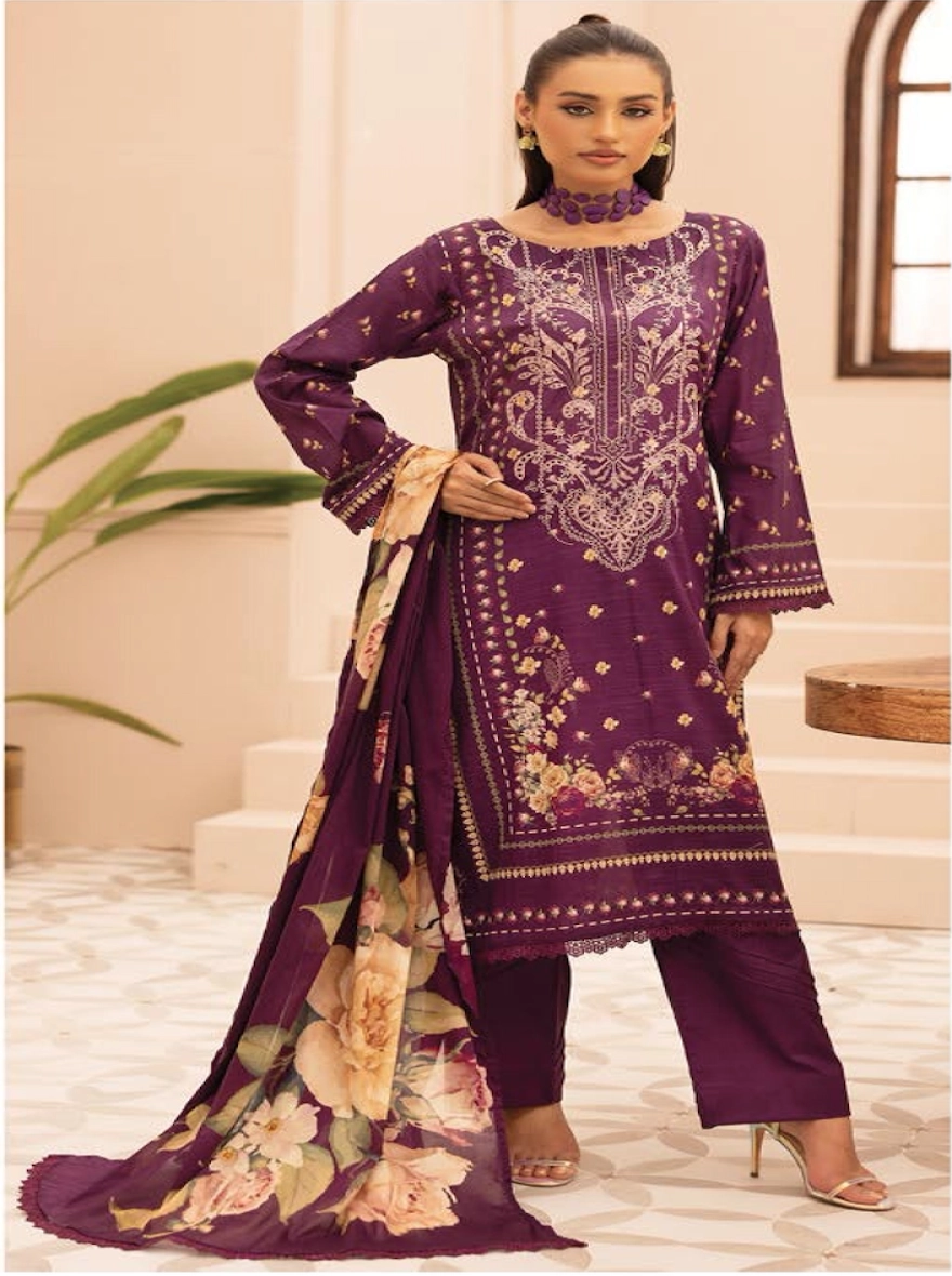 Plum Enchantment Embroidered 3-Piece Lawn Suit
