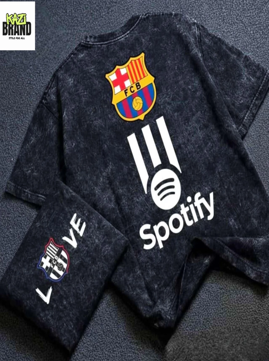 FC BARCELONA SPOTIFY" Acid Wash Premium Drop Shoulder T-Shirt