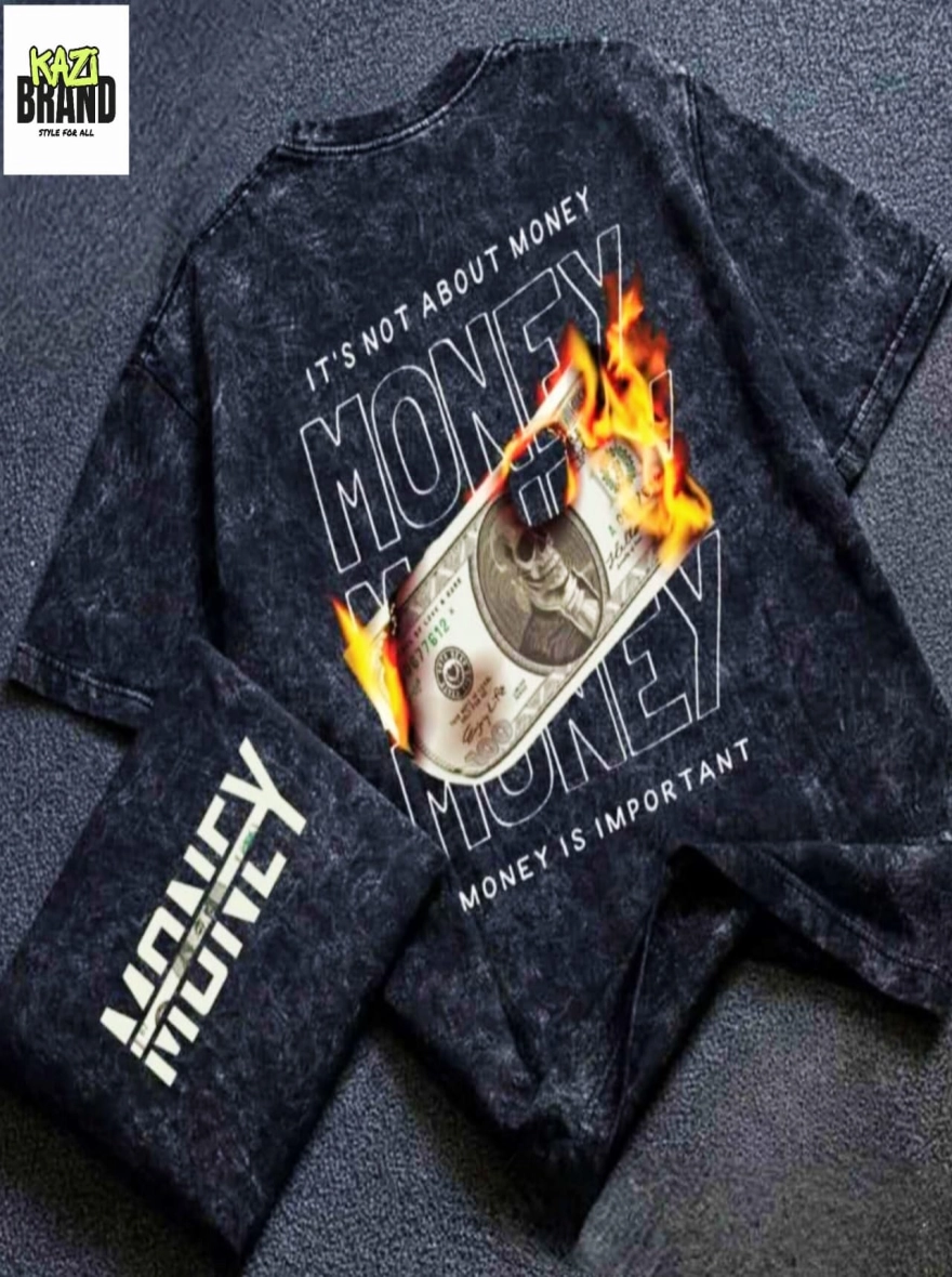 BURNING MONEY" Acid Wash Premium Drop Shoulder T-Shirt