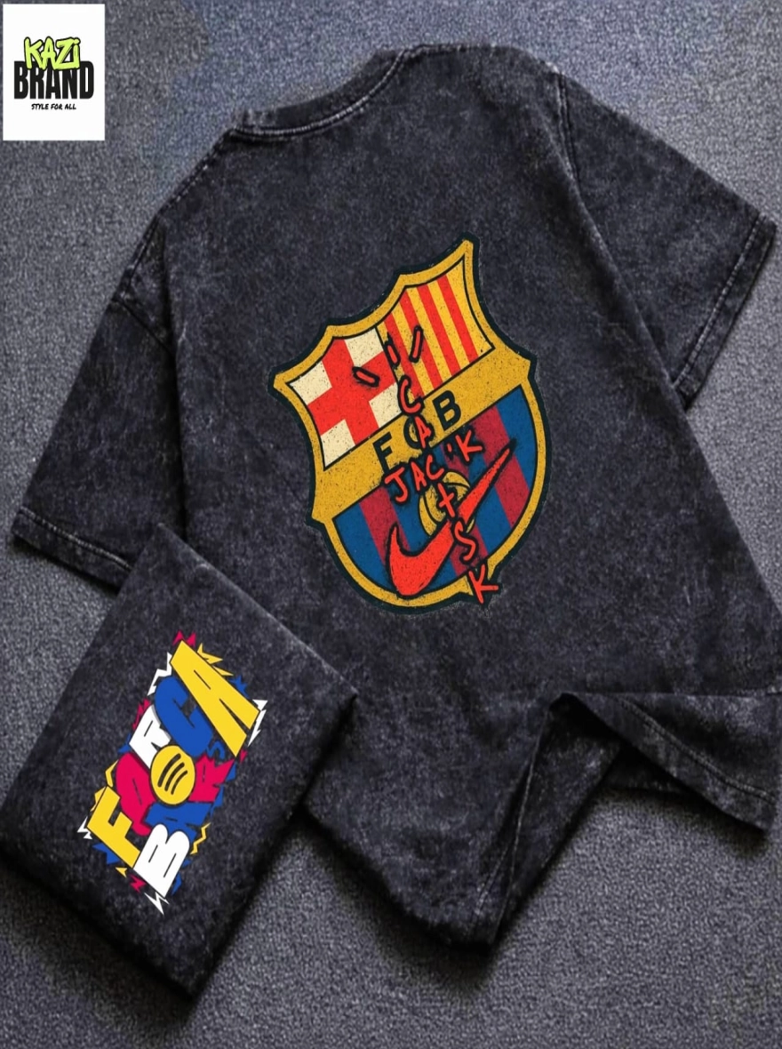 FC BARCELONA X CACTUS JACK" Acid Wash Premium Drop Shoulder T-Shirt
