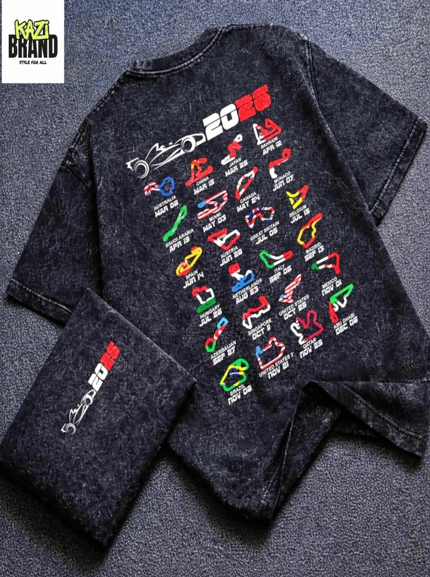 F1 2025 CALENDAR" Acid Wash Premium Drop Shoulder T-Shirt
