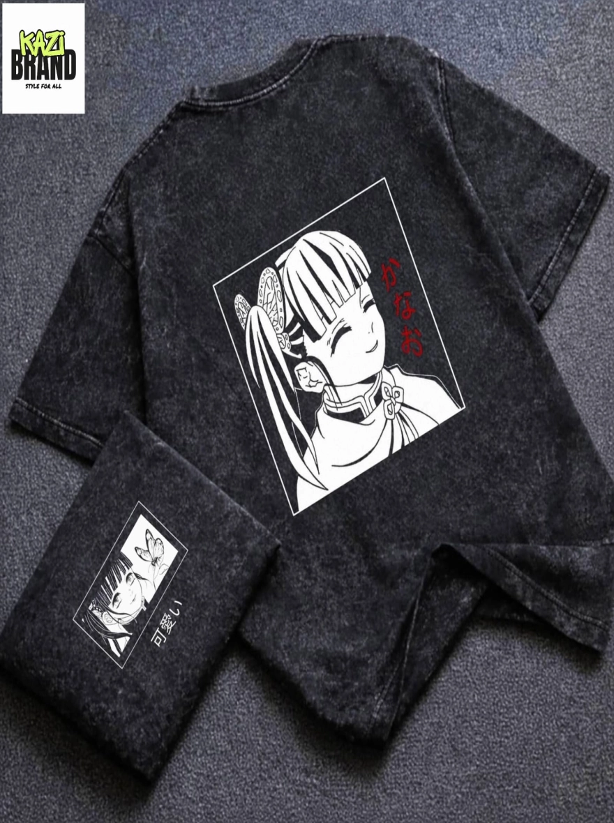 KANAO TSUYURI DEMON SLAYER" Acid Wash Premium Drop Shoulder T-Shirt