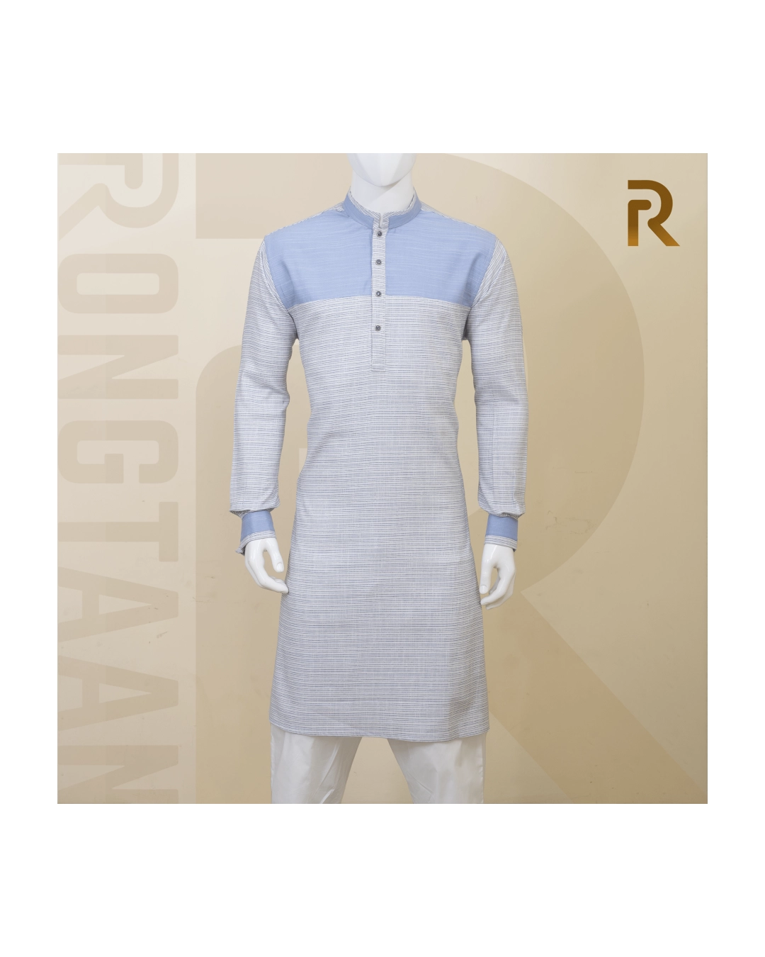 Azure Speckle Premium Slub-Cotton Panjabi