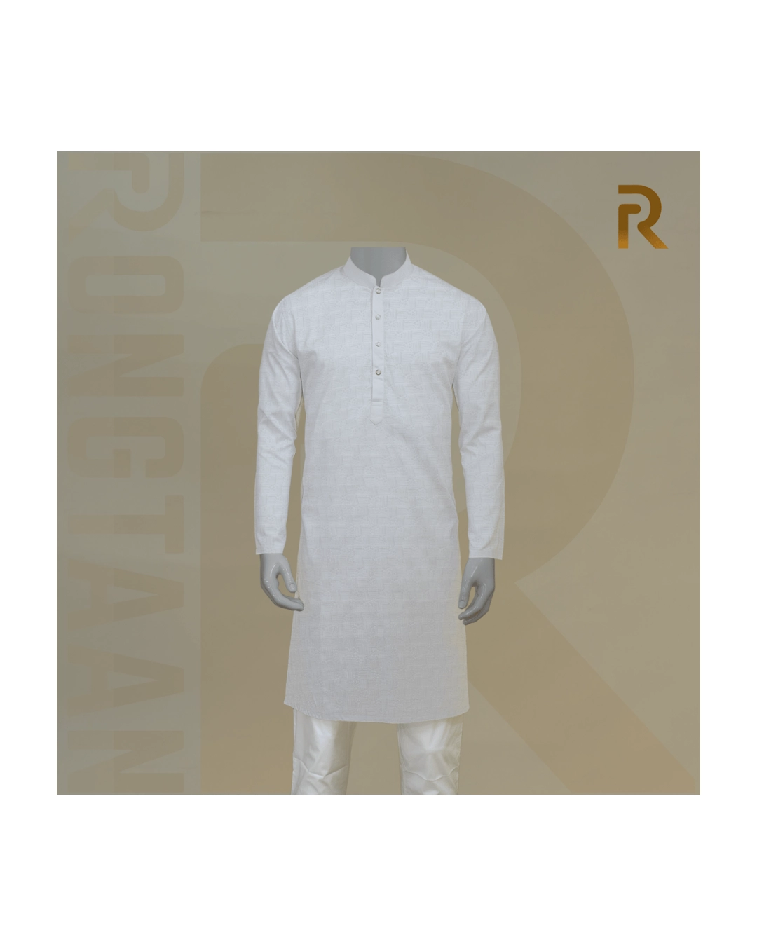 Soft White Print Premium Cotton Combo Panjabi with Designer Snap Buttons