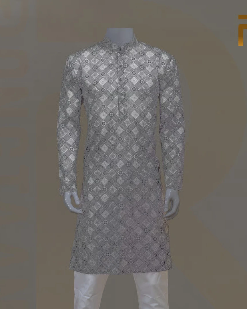 Platinum Geometry Digital Print Premium Men's Cotton Panjabi For Men