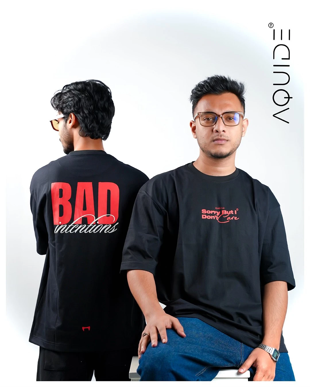 AQUIDE "Bad Intentions" Black Graphic Drop Shoulder Tee