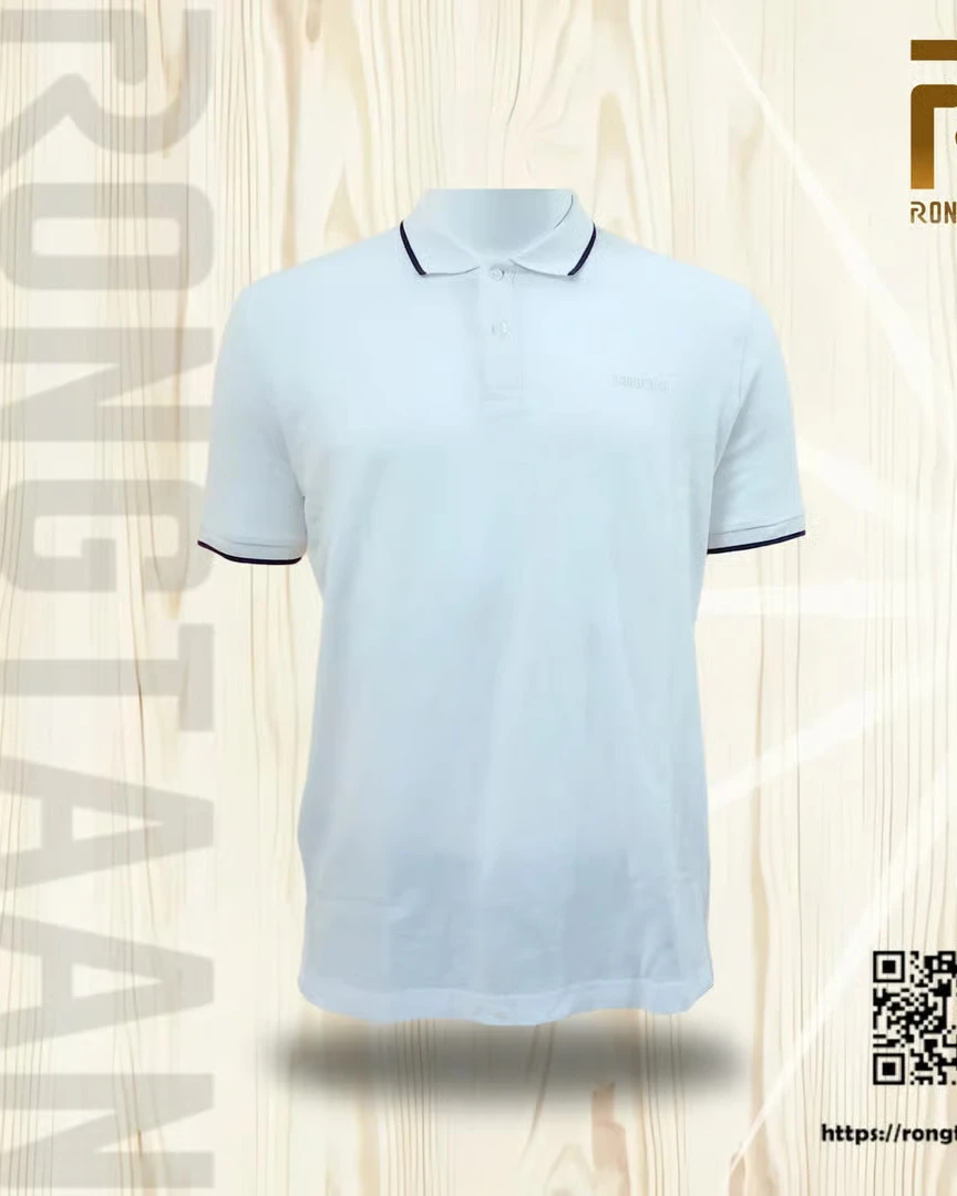 White Double pique Screen print 100% Cotton Men’s Knit Polo-shirt
