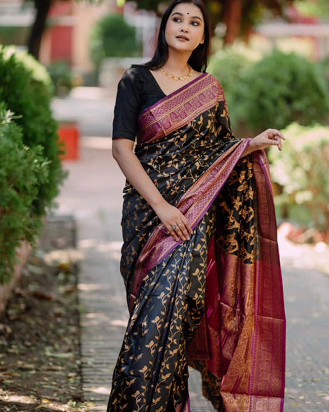 Premium Kashmiri Lota Silk Katan Saree (Without Blouse Piece)