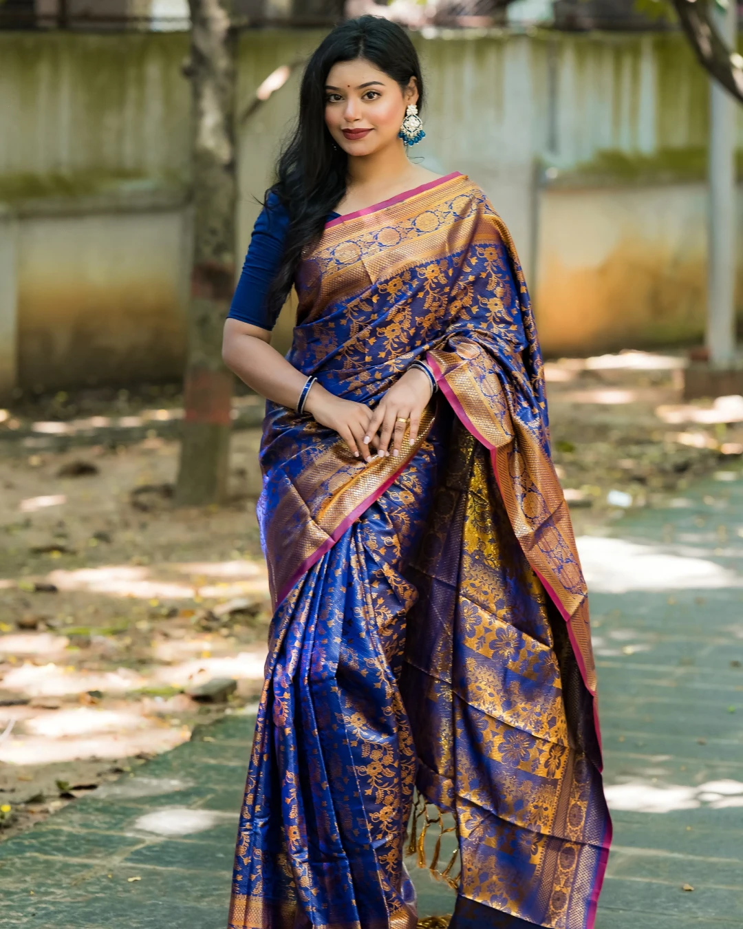 Royal Blue Kanji Silk Katan Saree – Majestic Night Edition