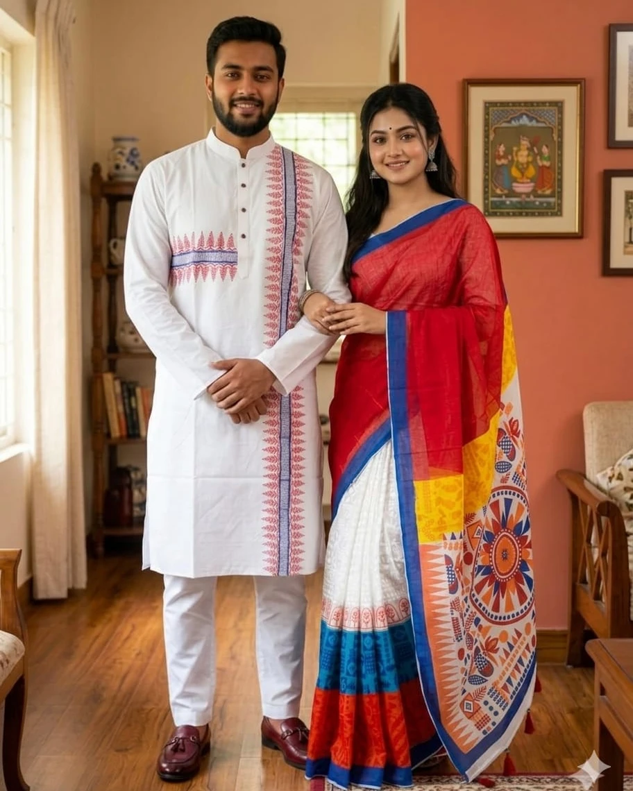 Shonali Tara Multicolored Boishakhi Couple Combo