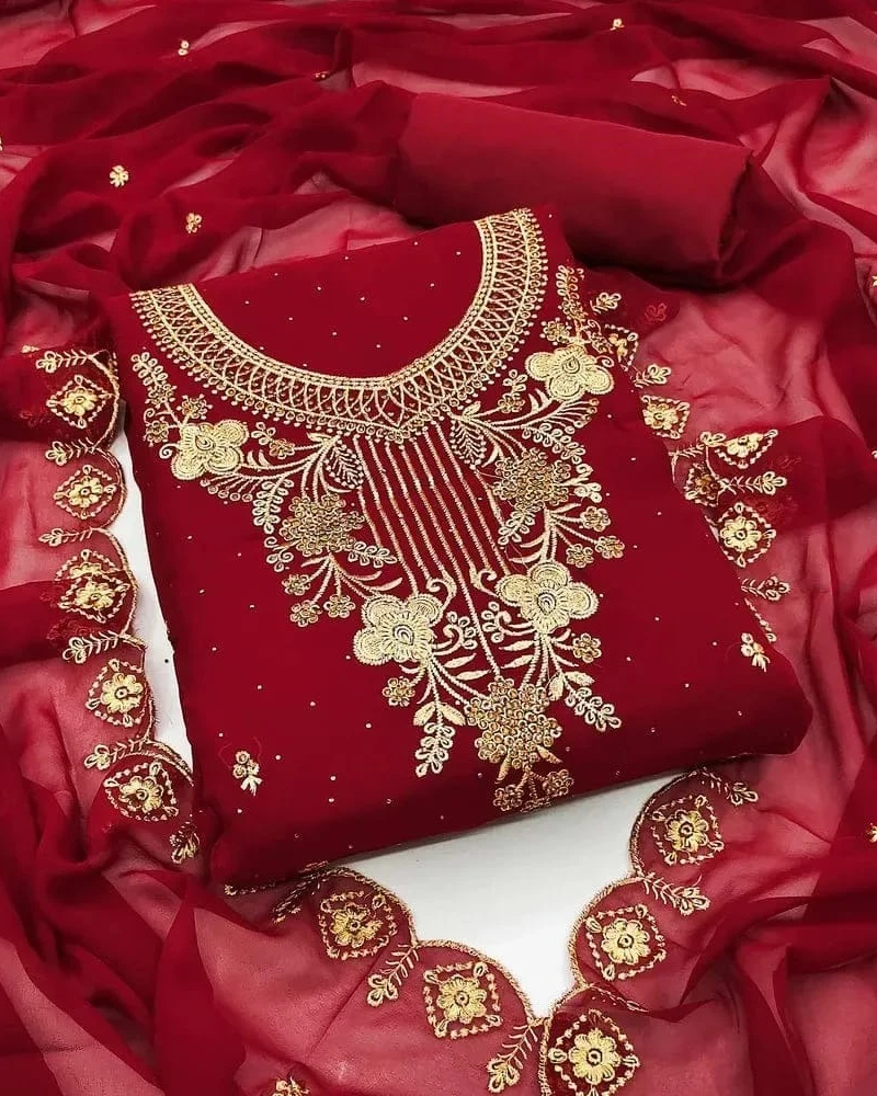 Ruby Radiance Heavily Embroidered Georgette 4-Piece Set