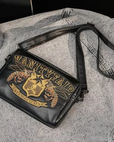 Garb “Edge” Series | Skull Embroidery Soft-PU Messenger Bag