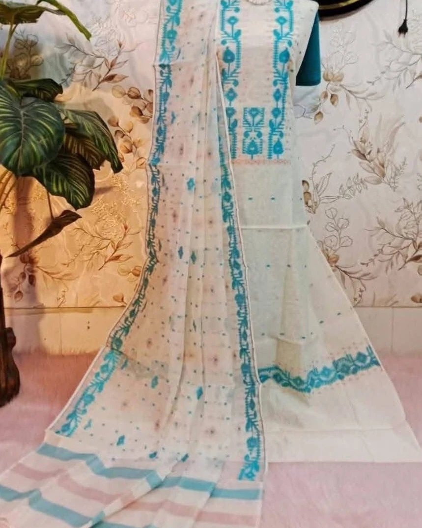 Oceanic Mist Tangail Tencel Jamdani