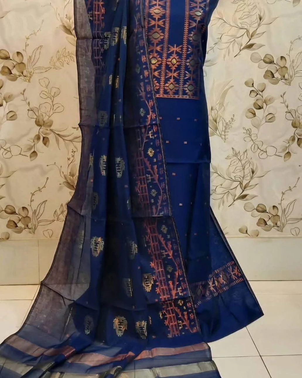 Midnight Sapphire Tangail Tencel Jamdani