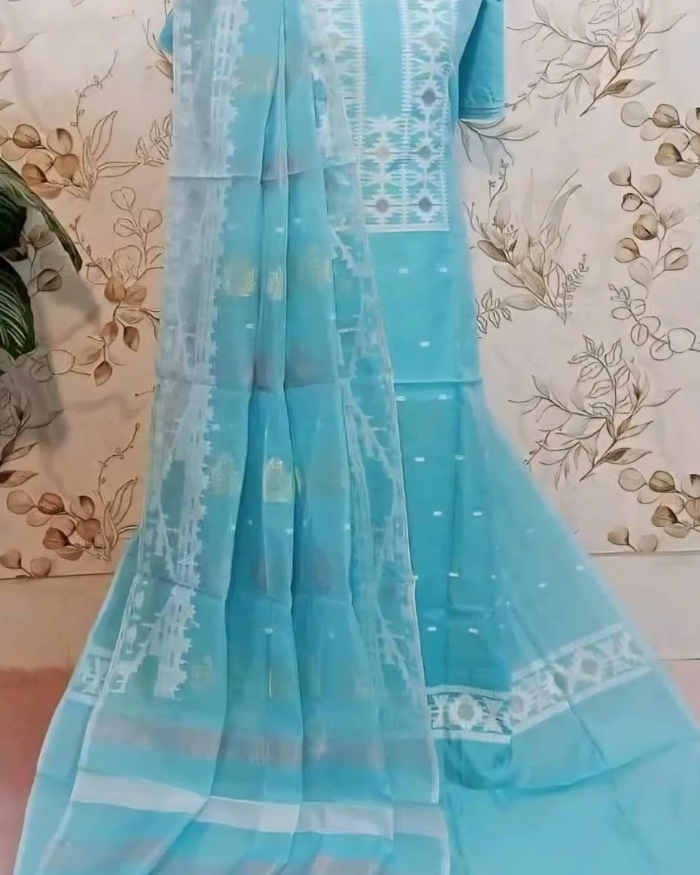 Azure Sky Tangail Tencel Jamdani