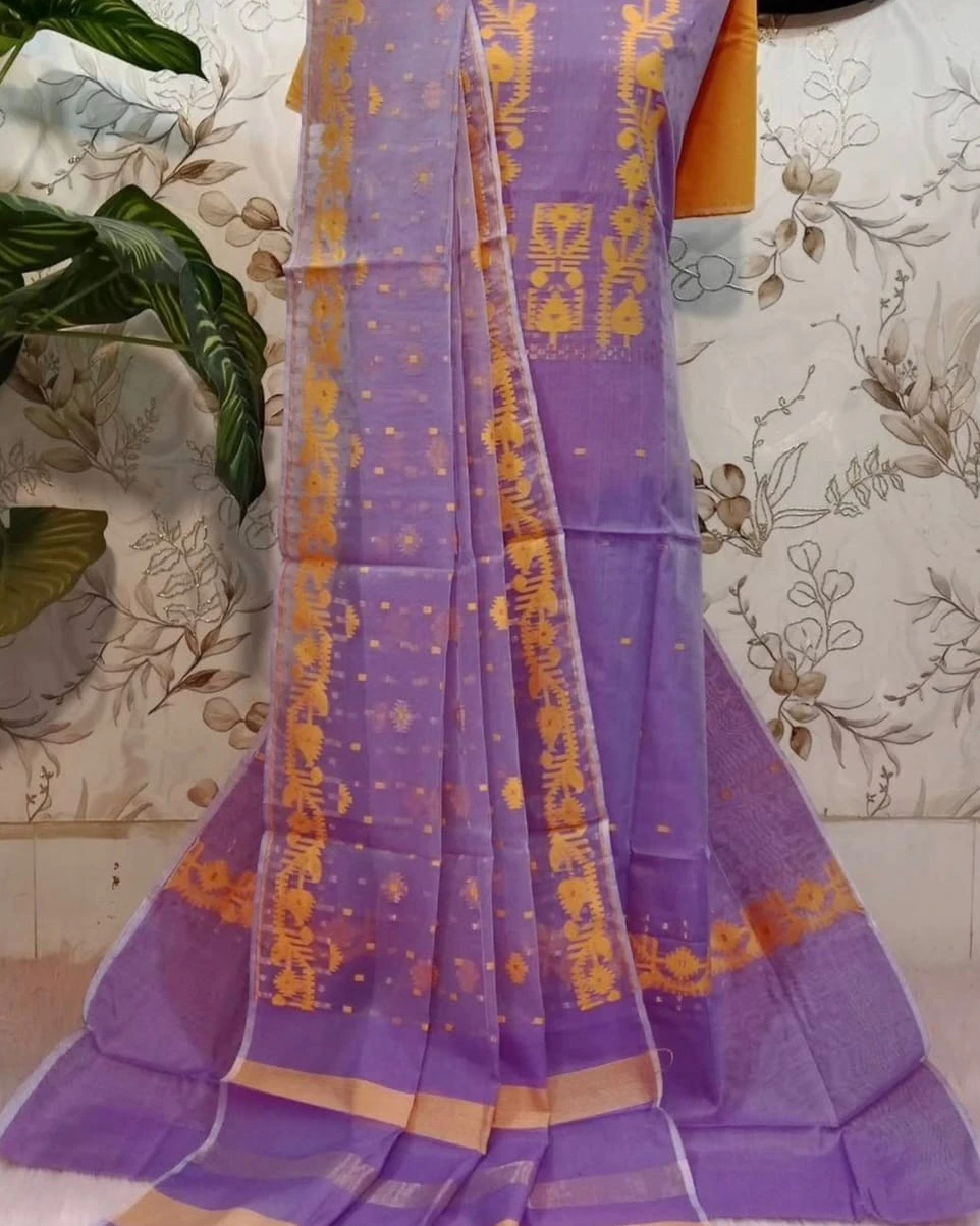 Lavender Gold Tangail Tencel Jamdani