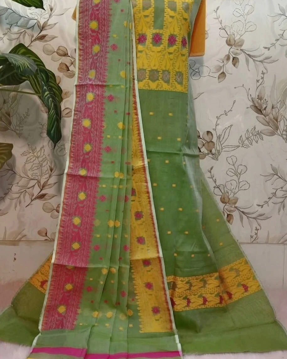 Emerald Bloom Tangail Tencel Jamdani