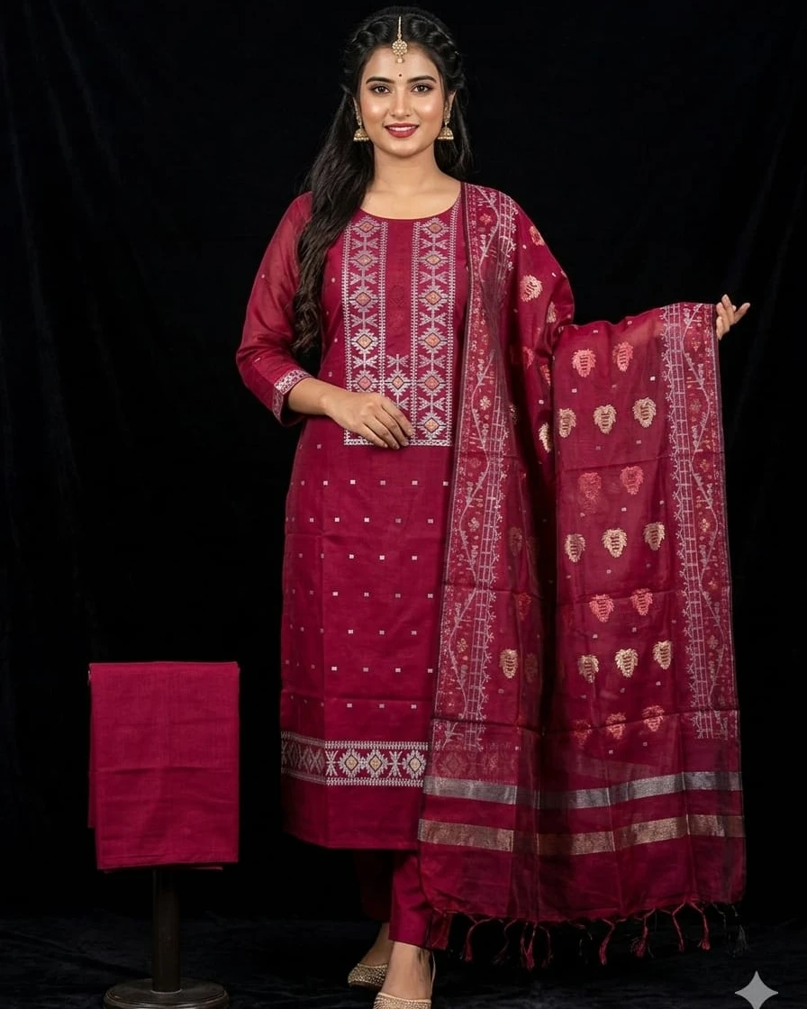 Royal Wine Tangail Tencel Jamdani