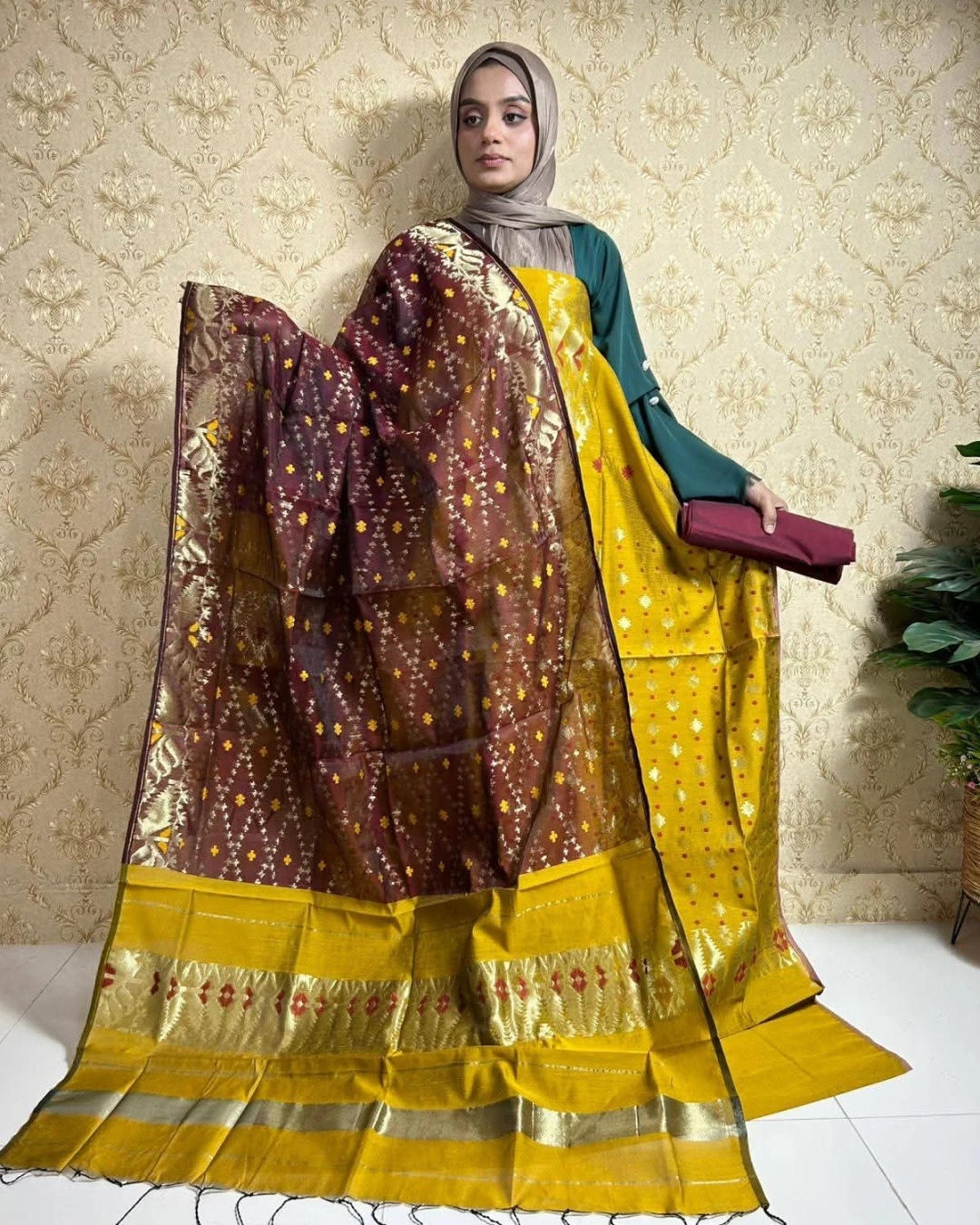 Maroon Harvest Tangail Tencel Jamdani