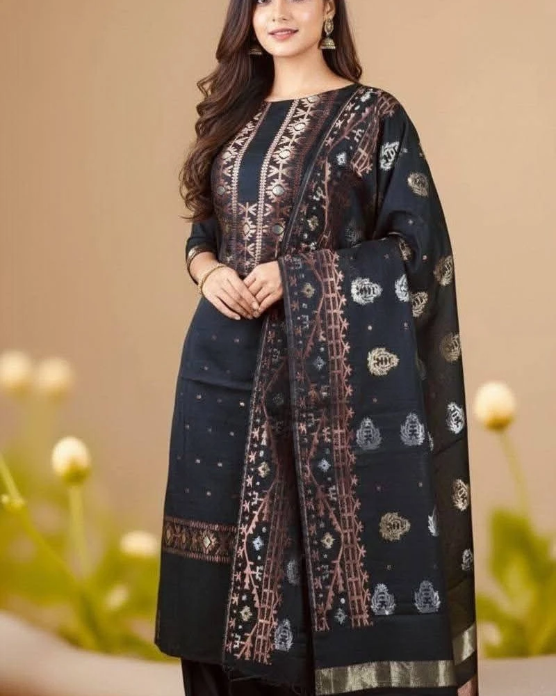 Midnight Bronze Tangail Tencel Jamdani