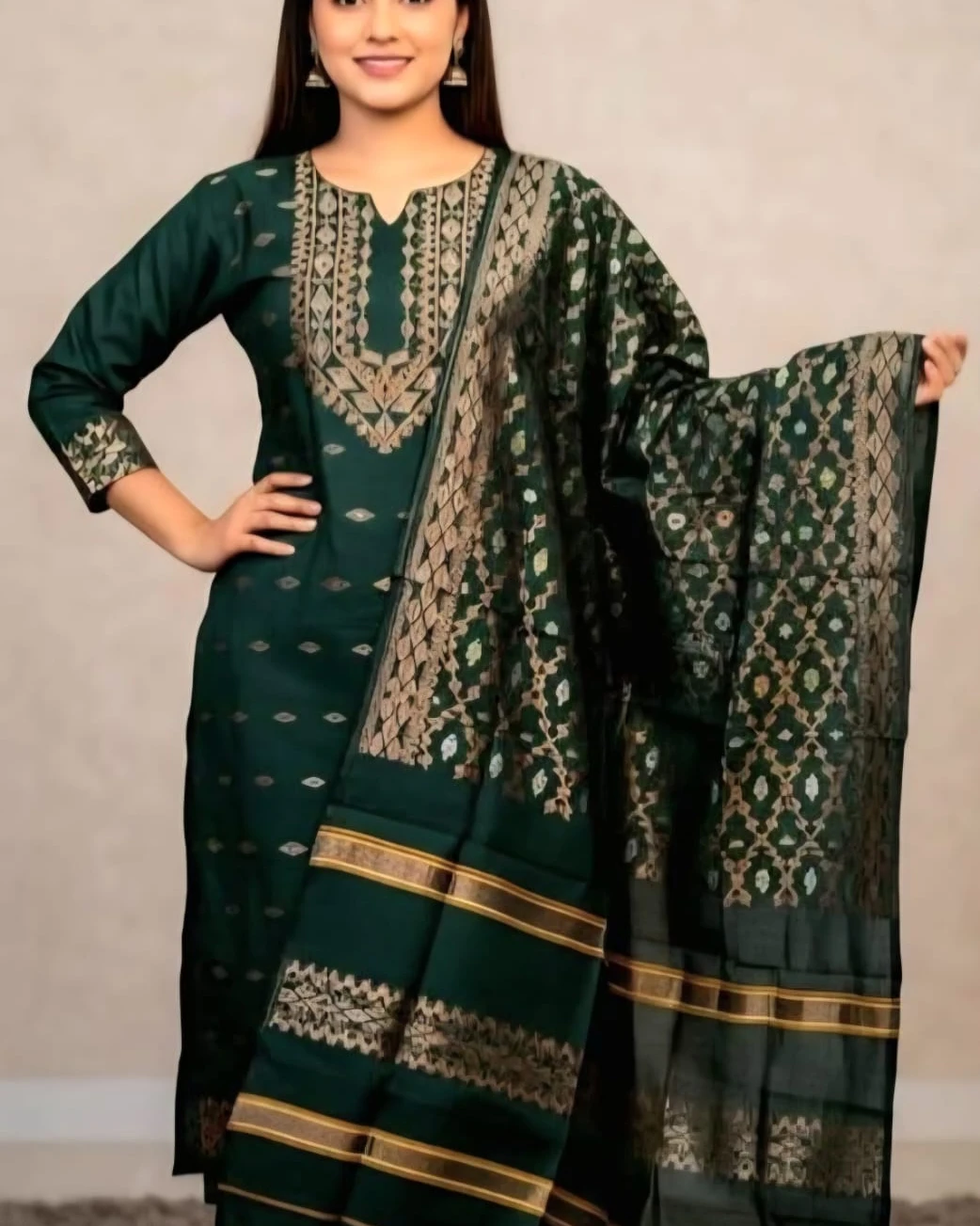 Emerald Bronze Tangail Tencel Jamdani