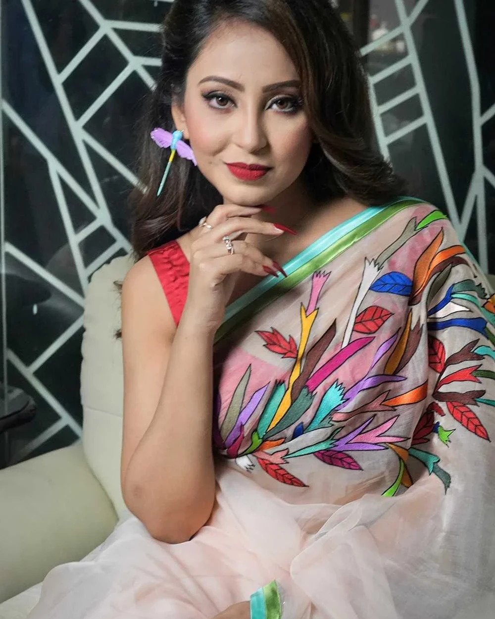 Rainbow TubeRose Muslin Saree