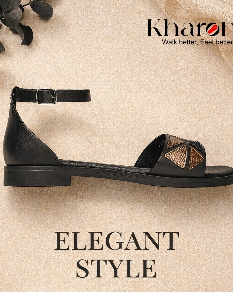 Prism Geometry Leather Ankle Sandals