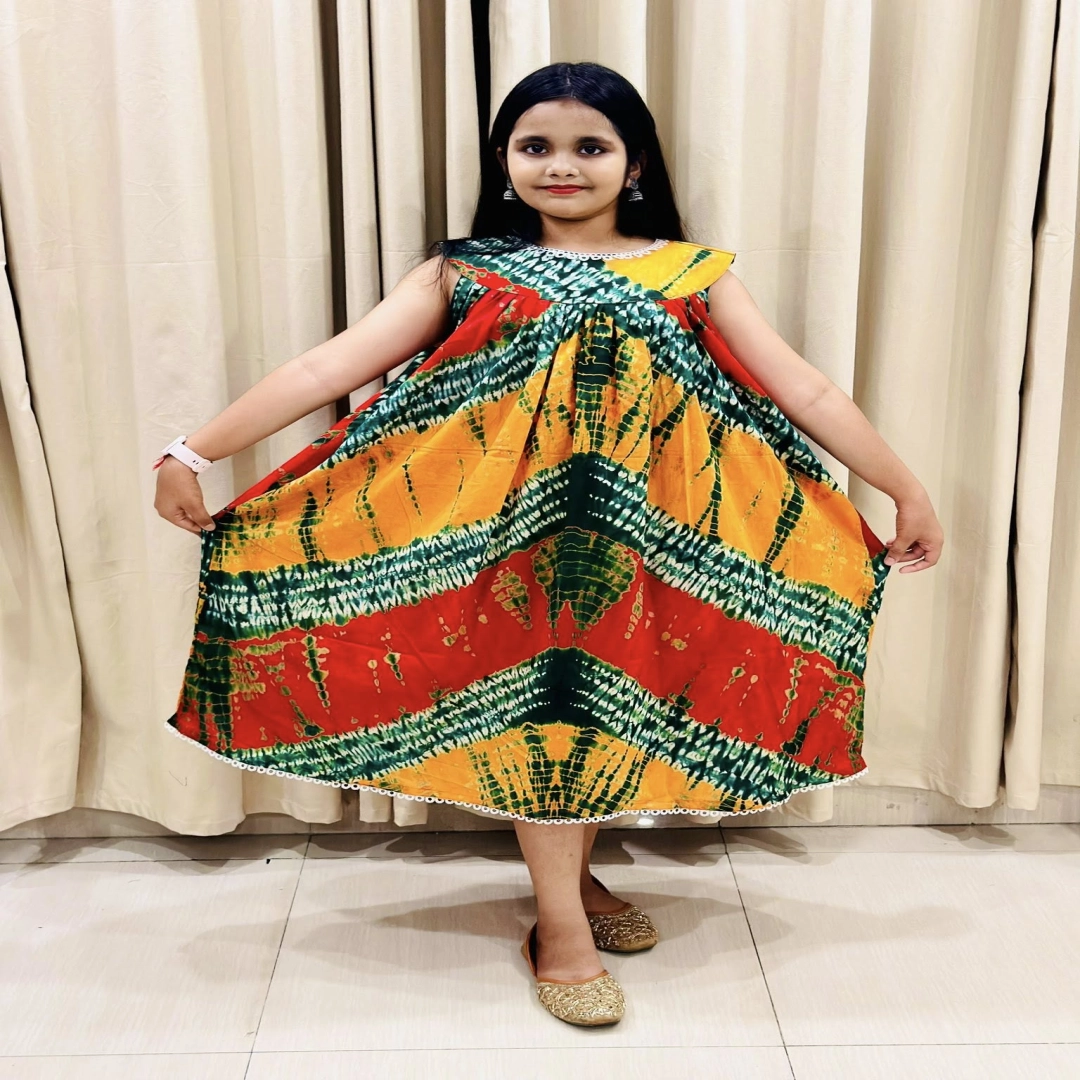 Multi-Color Tie-Dye Sleeveless Kids' Frock