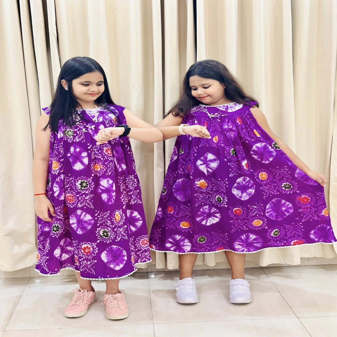 Multi-Color Tie-Dye Sleeveless Kids' Frock